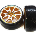 Alloy 10 Spoke Wheels & Tires Set (2) for 1/10 Drift W=26mm (tire damaged)