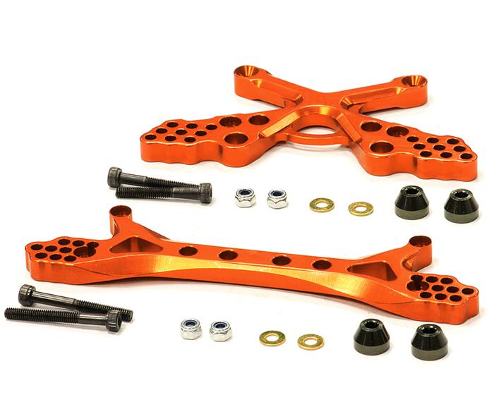 BAJ104ORANGE Billet Machined Type III Front & Rear Shock Tower Set for HPI 5B, 5B2.0 & 5T - Image 1