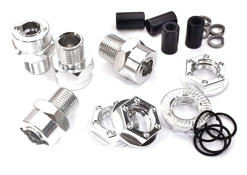 C23104SILVER 17mm Hex Wheel (4) Hub +6mm Offset for HPI Savage X w/ 6mm Regular Threads - Image 1