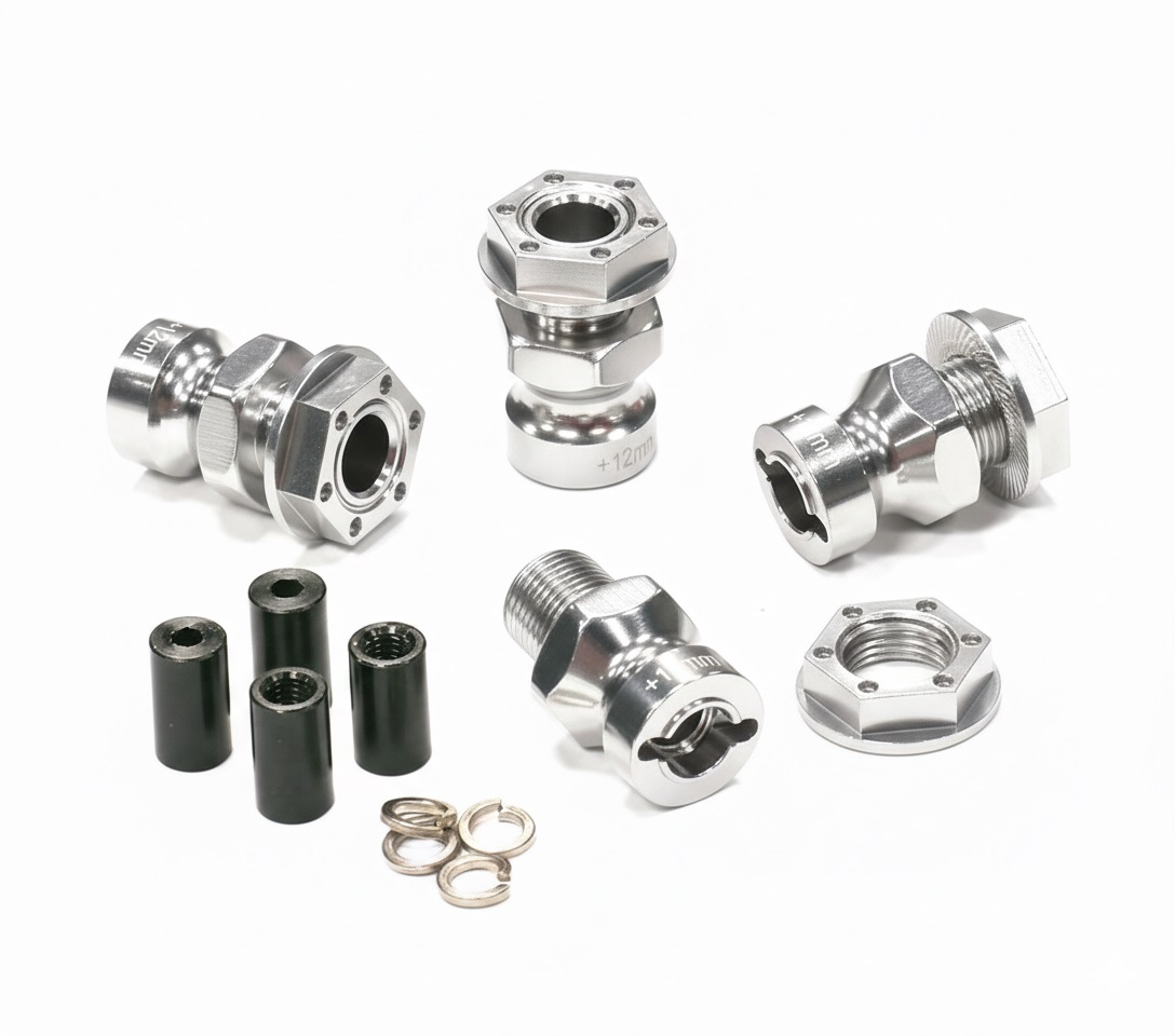 C23105SILVER 17mm Hex Wheel (4) Hub +12mm Offset for HPI Savage X w/ 6mm Regular Threads - Image 1