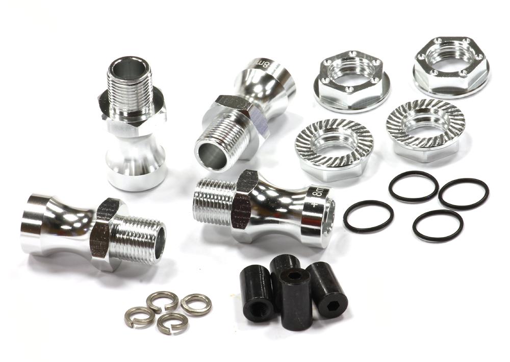 C23106SILVER 17mm Hex Wheel (4) Hub +18mm Offset for HPI Savage X w/ 6mm Regular Threads - Image 1