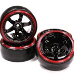 Black 6 Spoke Wheel w/Outer Ring + Drift Tire (4) Set W=26mm Offset 10.5mm