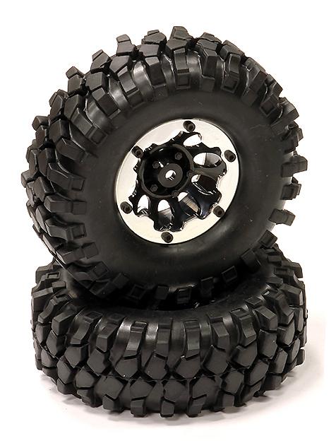 C23729BLACK 10H Composite 1.9 Wheel w/ Alloy Ring & Tire (2) for Scale Crawler (O.D.=105mm) - Image 1