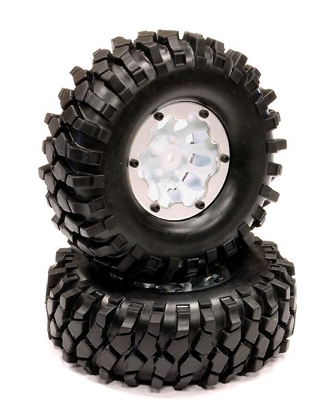 C23729WHITE 10H Composite 1.9 Wheel w/ Alloy Ring & Tire (2) for Scale Crawler (O.D.=105mm) - Image 1