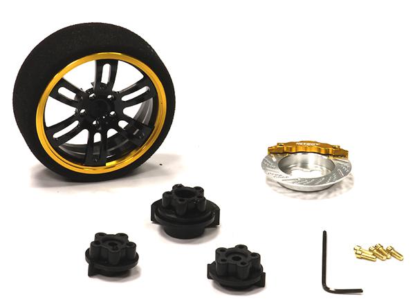 C23826GOLDBLACK Evolution XI Steering Wheel Set for Most HPI, Futaba, Airtronics, Hitec & KO - Image 1