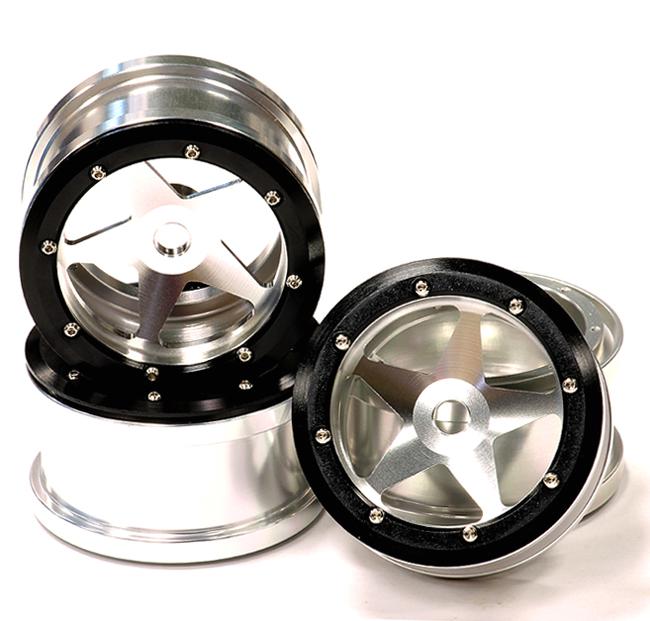 C23842SILVER Alloy 5 Spoke Beadlock Wheel(4) for Axial Wraith 2.2 w/ 12mm Hex AX8137 AX12015 - Image 1