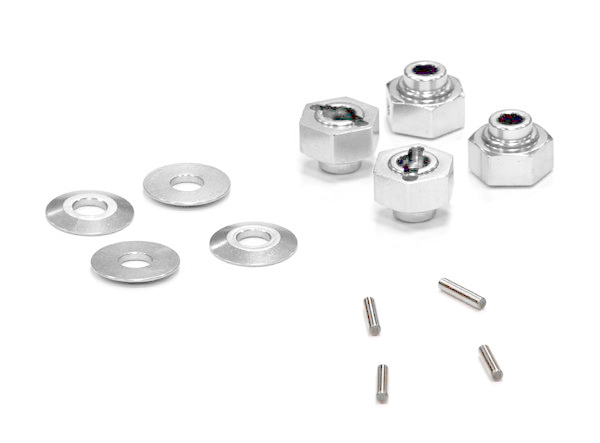 C23844SILVER Billet Machined Hex Wheel Hub Set (4) for Axial Wraith 2.2 AXA1090 AX30429 - Image 1