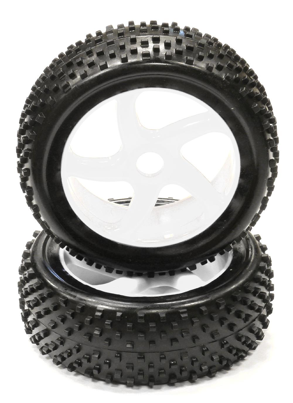 C23874WHITE Mounted 1/8 Buggy 5 Spoke-S 17mm Wheel+Pattern RT Tire Set (2) (O.D.=110mm) - Image 1