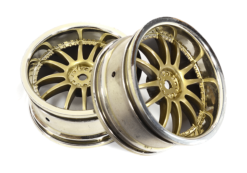 C23930 12 Spoke Bronze Tone Wheel Set (2) for 1/10 Drift and Touring Car - Image 1