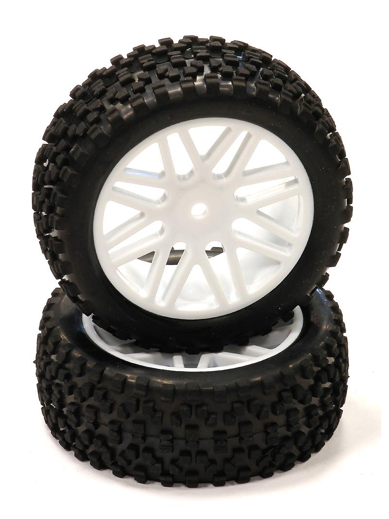 C24165WHITE Pre-Mounted 1/10 Buggy 16 Spoke Front 32mm All Terrain Q4026 12mm Hex (OD 87mm) - Image 1