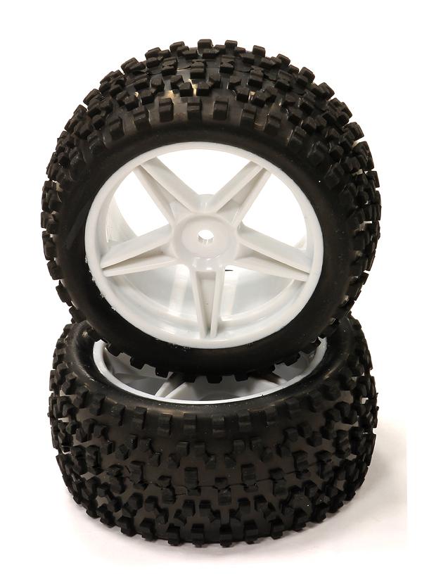 C24168WHITE Pre-Mounted 1/10 Buggy 5 Spoke Rear 40mm All Terrain Q4025 12mm Hex (O.D. 87mm) - Image 1