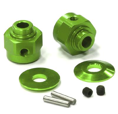C24395GREEN Billet Machined Hex Wheel Hub Set (2) +3 Offset for Axial Wraith 2.2 AX30429 - Image 1