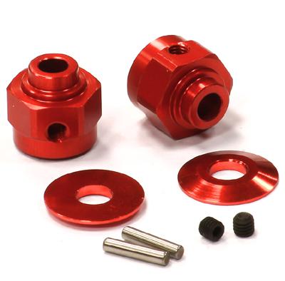 C24395RED Billet Machined Hex Wheel Hub Set (2) +3 Offset for Axial Wraith 2.2 AX30429 - Image 1