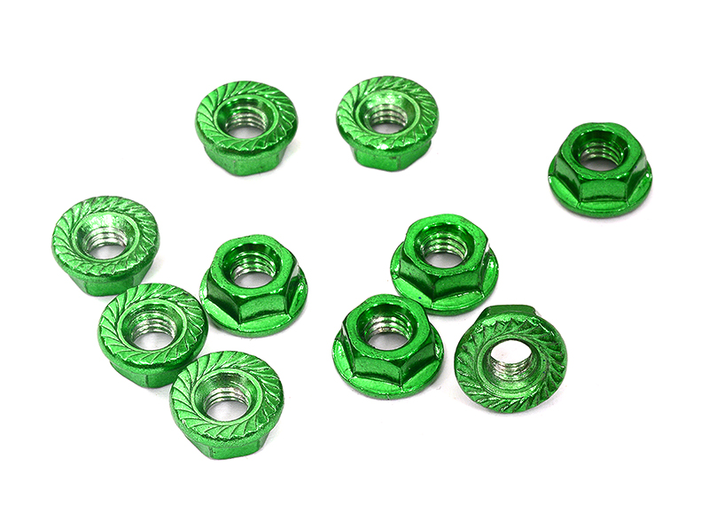 C24434GREEN V2 Color Flanged Serrated Wheel Nut (10) 4mm Size - Image 1