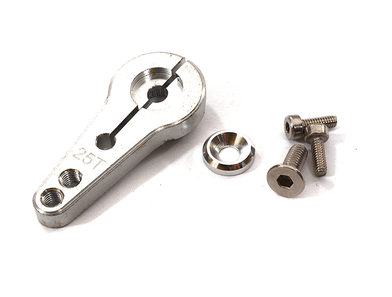 C24487SILVER Billet Machined Single Sided Servo Horn 25T for Futaba Servo (r=20, 24mm Holes) - Image 1