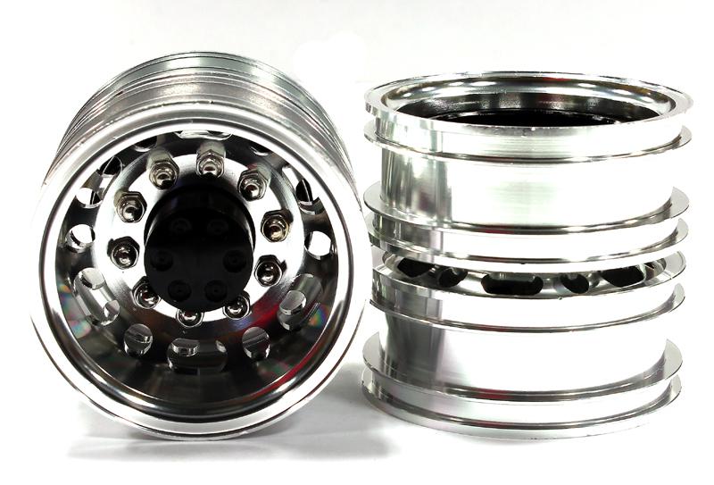 C24633BLACK Machined Alloy Rear Dually Wheel Type 12R Set (2) for Tamiya 1/14 Scale Trucks - Image 1