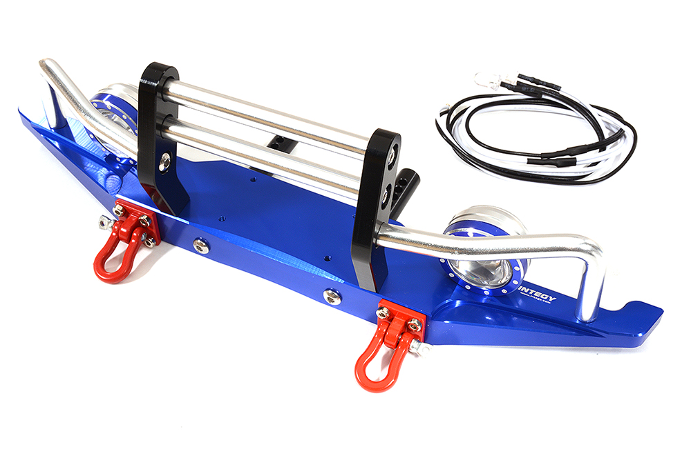 C24692BLUE Machined Alloy Front Bumper w/ LED (2) for Axial SCX-10, Dingo & Honcho AX80044 - Image 1