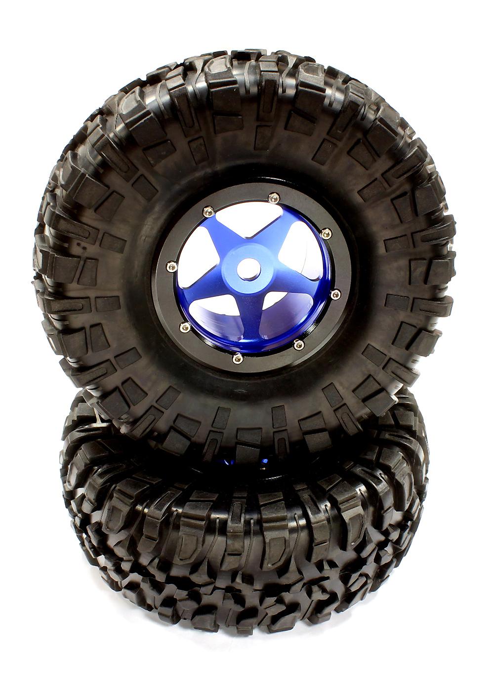 C24736BLUEBLACK 5 Beadlock Wheel & Tire (2) for Axial Wraith 2.2 w/ 12mm Hex AX8137 AX12015 - Image 1