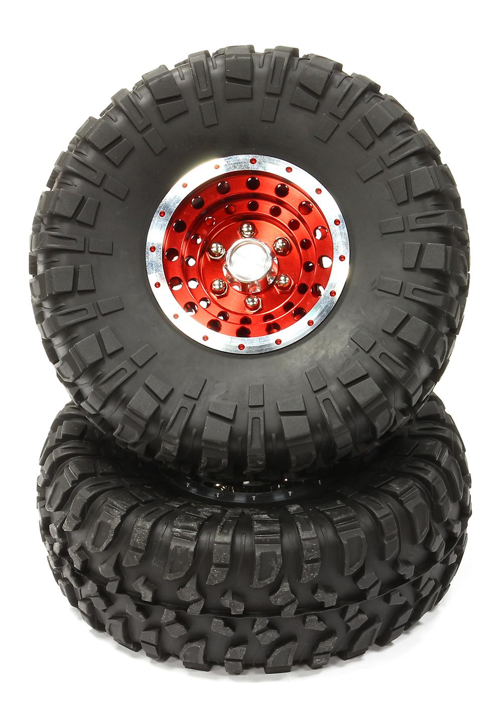 C24871RED Billet Machined X4 Spoke 2.2 Wheel & Tire Set (2) for Rock Crawler (O.D.=132mm) - Image 1