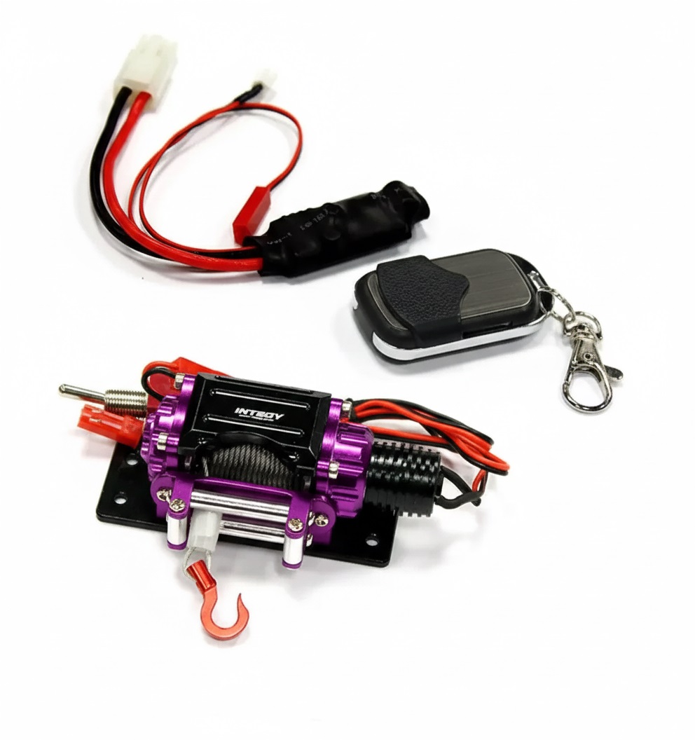 C24888PURPLE Billet Machined T3 Realistic Mega Winch w/Wireless Module for 1/10 Scale Crawler - Image 1