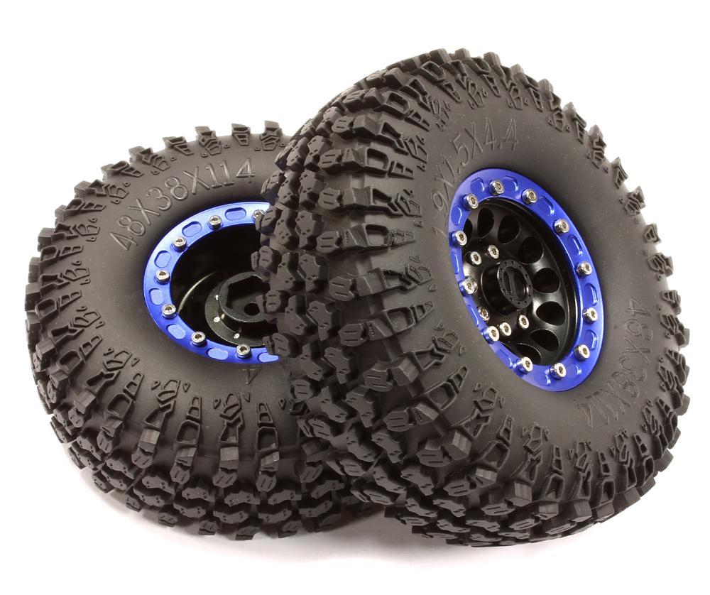 C25044BLUE Billet Machined 12H Spoke XP 1.9 Wheel & Tire (2) for Scale Crawler (O.D.=114mm) - Image 1