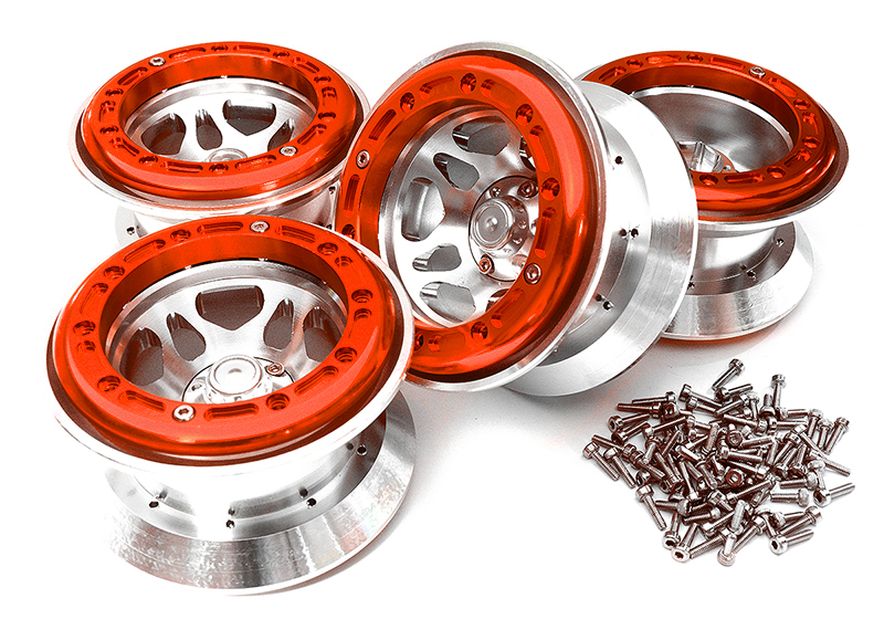 C25055RED Billet Machined Alloy Type XI 5S Beadlock 2.2 Wheel(4) Set for 1/10 Rock Crawler - Image 1