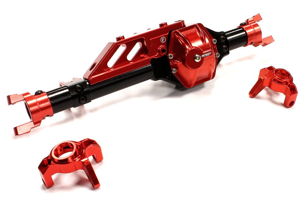 C25065BLACKRED Billet Machined T4 Front Axle Conversion Kit for Axial 1/10 Wraith 2.2 - Image 1