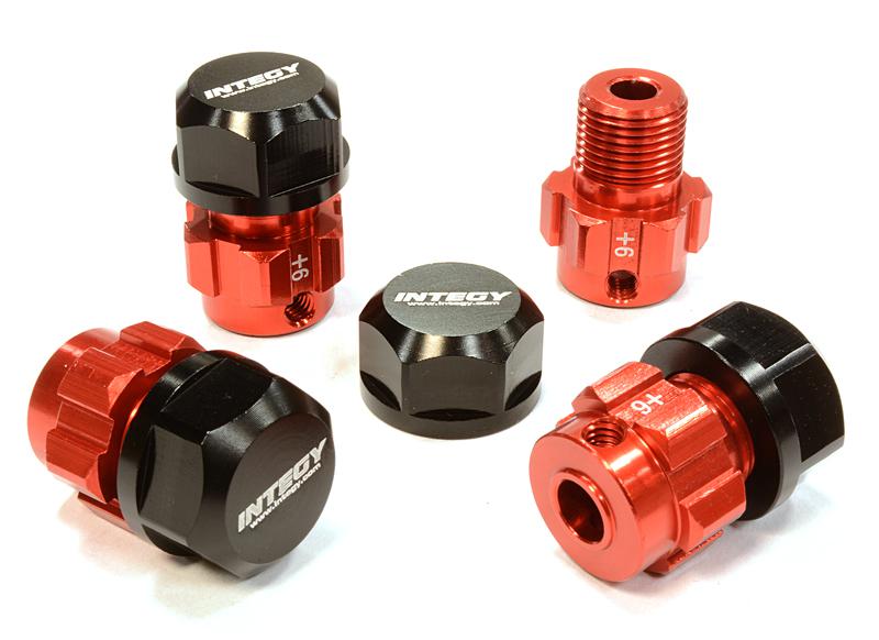 C25089RED Billet Machined 17mm Wheel Hex (4) +6mm Offset for T-Maxx, 1/10 Revo & Summit - Image 1