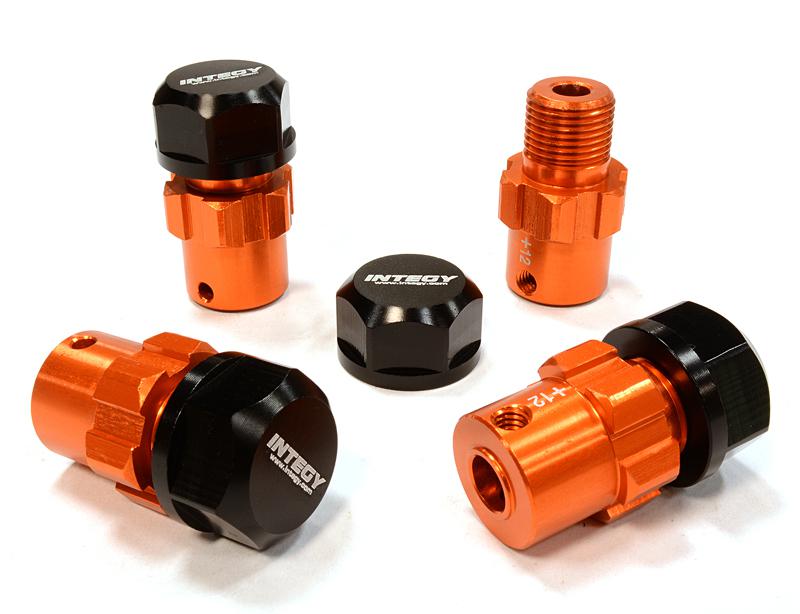 C25090ORANGE Billet Machined 17mm Wheel Hex (4) +12mm Offset for T-Maxx, 1/10 Revo & Summit - Image 1