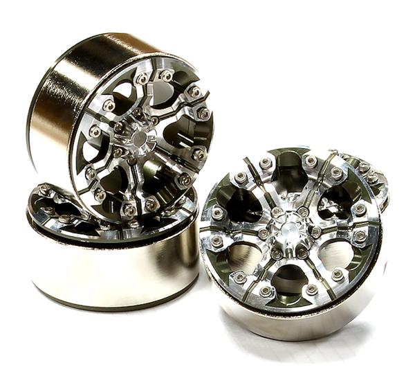C25091GUN High Mass 1.9 Size Alloy 6 Spoke Beadlock Wheel (4) for Scale Off-Road Crawler - Image 1