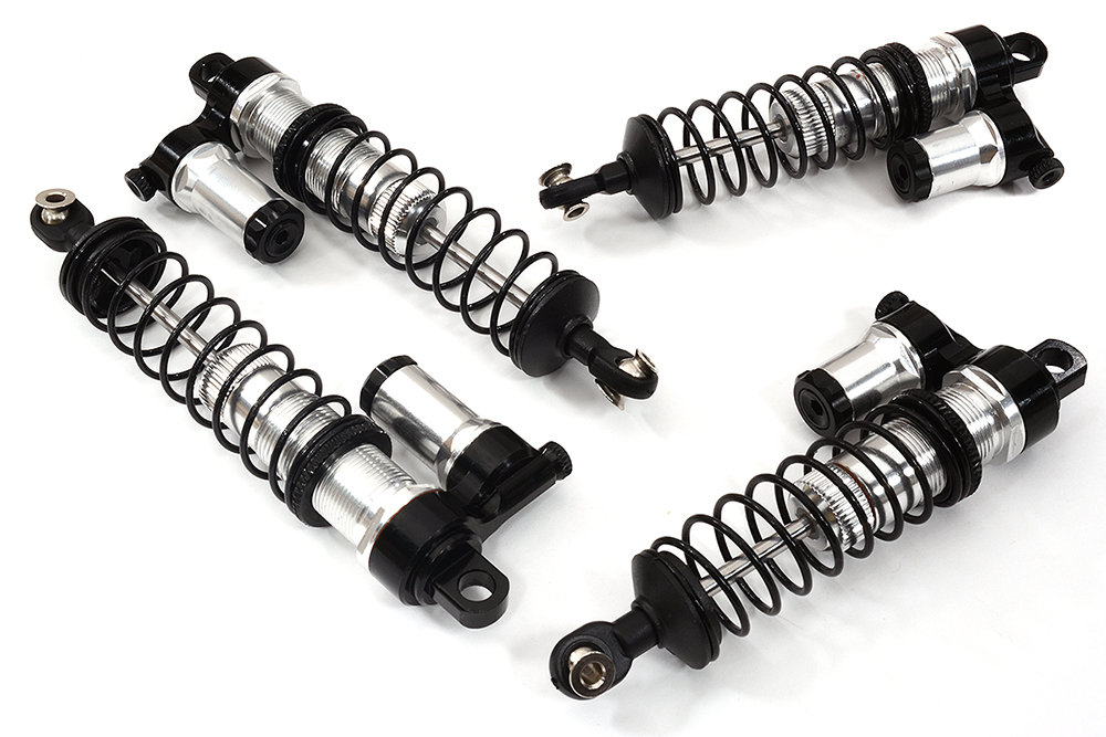 C25142SILVER Machined XSR9 Piggyback Shock Set(4) for Traxxas 1/10 Stampede 4X4 & Rustler 4X4 - Image 1