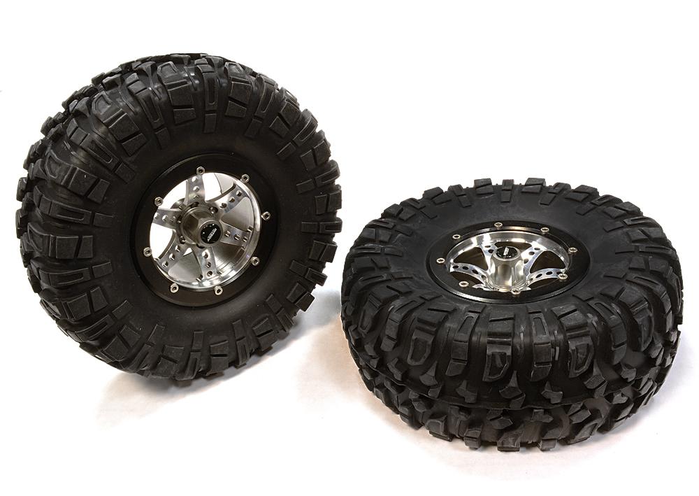 C25336GUN Billet Machined X6 Spoke 2.2 Wheel & Tire Set (2) for Rock Crawler (O.D.=132mm) - Image 1