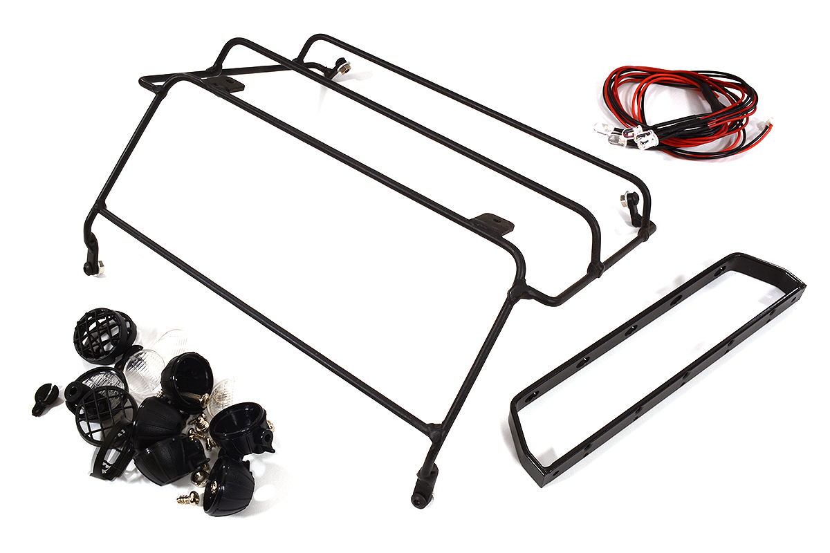 C25422BLACK Realistic Steel Roll Bar w/ LED Spot Lights (5) for 1/10 D90 Scale Body - Image 1