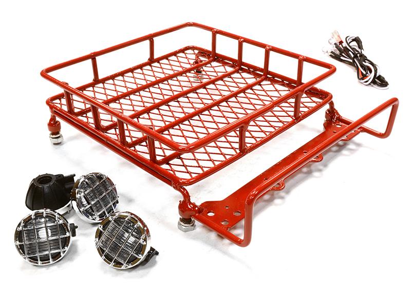 C25608RED V3 Realistic 1/10 Scale Metal Luggage Tray 144x116mm with 4 LED Spot Light Set - Image 1