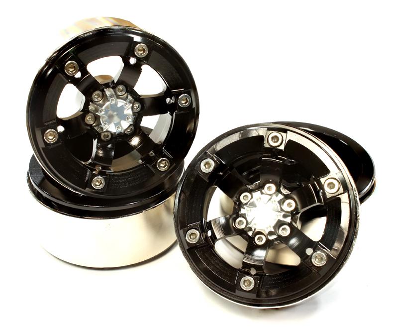 C25618BLACK 1.9 Size Billet Machined Alloy 6 Spoke Wheel(4) High Mass Type for Scale Crawler - Image 1