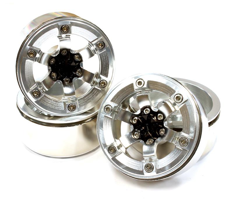 C25618SILVER 1.9 Size Billet Machined Alloy 6 Spoke Wheel(4) High Mass Type for Scale Crawler - Image 1