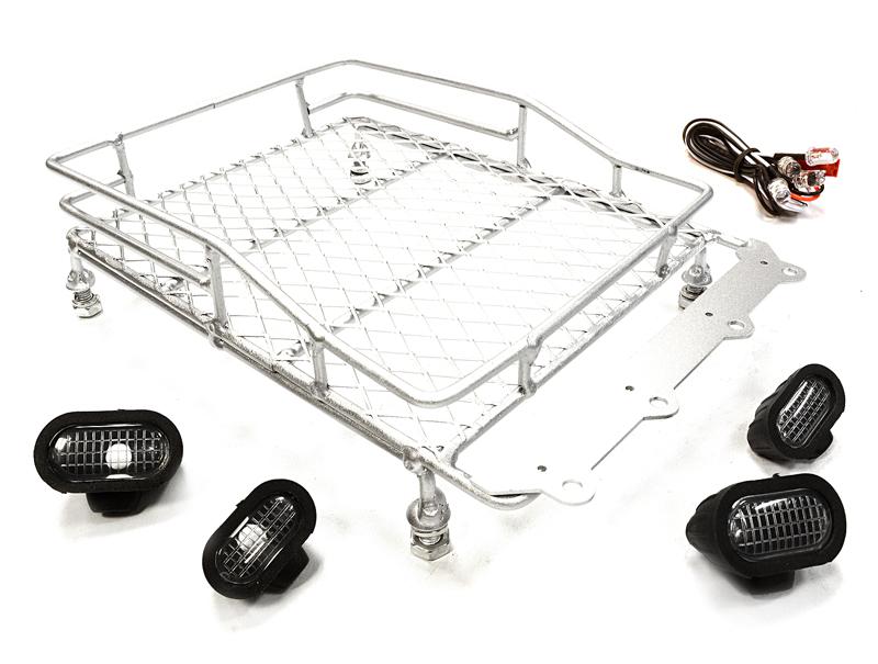 C26158SILVER Realistic 1/10 Scale Metal Luggage Tray 147x106mm with 4 LED Spot Light Set - Image 1