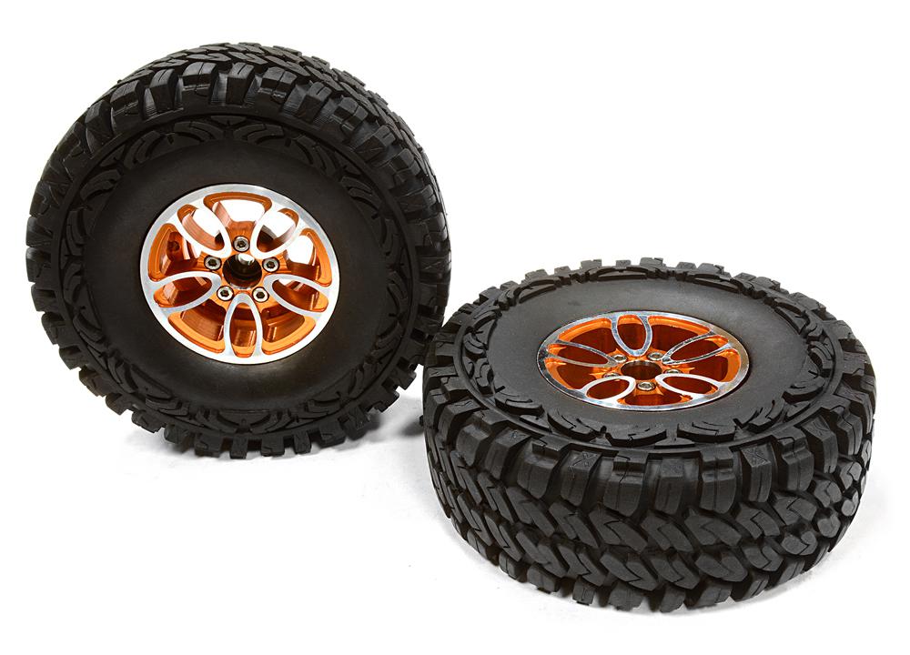 C26170ORANGE Billet Machined 5 Spoke DU 1.9 Wheel & Tire(2) for 1/10 Scale Crawler O.D.=113mm - Image 1