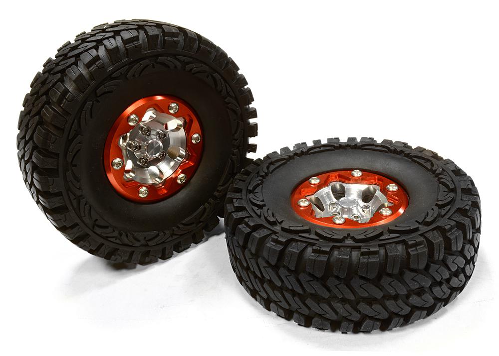 C26174RED Billet Machined 6H Spoke ST 1.9 Wheel & Tire (2) for Scale Crawler (O.D.=113mm) - Image 1