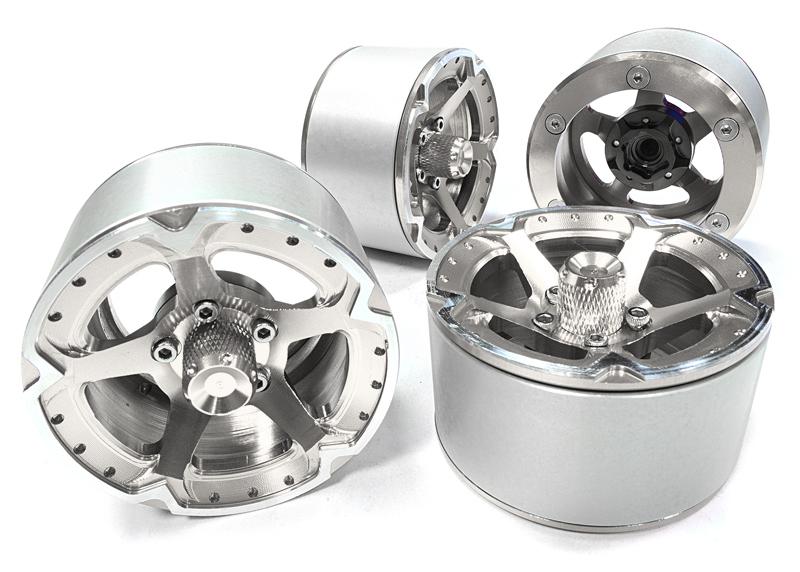 C26182SILVER High Mass 2.2 Size Alloy S5 Spoke Beadlock Wheel (4) for Scale Off-Road Crawler - Image 1