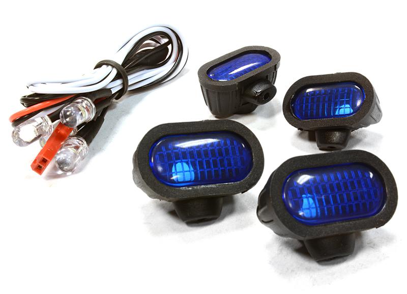 C26287BLUE Realistic Blue Color Spot Light (4) w/ LED, Plastic Housing for 1/10 & 1/8 Scale - Image 1