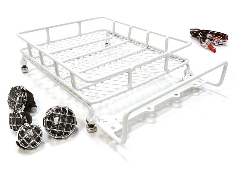 C26322WHITE Realistic 1/10 Scale Metal Luggage Tray 165x110mm with 4 LED Spot Light Set - Image 1