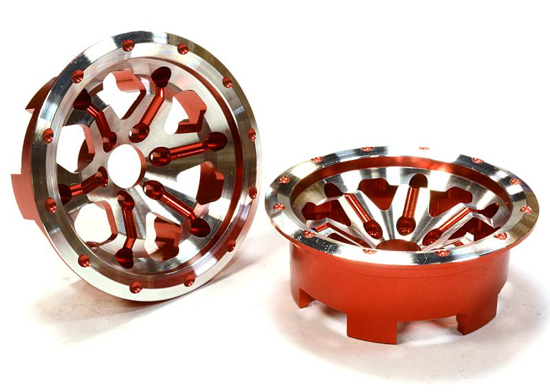 C26372RED Billet Machined 6 Spoke Outside Half Wheel (2) for 1/10 Axial Yeti Rock Racer - Image 1