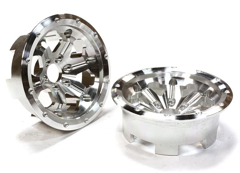 C26372SILVER Billet Machined 6 Spoke Outside Half Wheel (2) for 1/10 Axial Yeti Rock Racer - Image 1