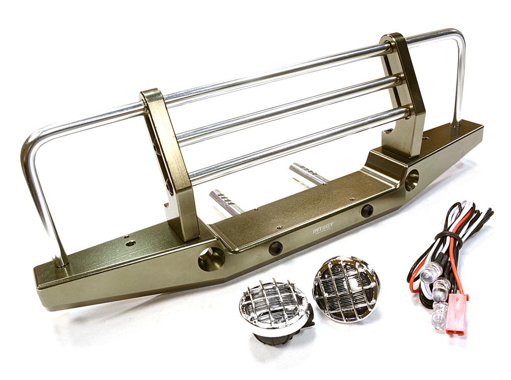 C26375GUN Realistic Metal Front Bumper with LED for Axial SCX-10 43mm Mount - Image 1