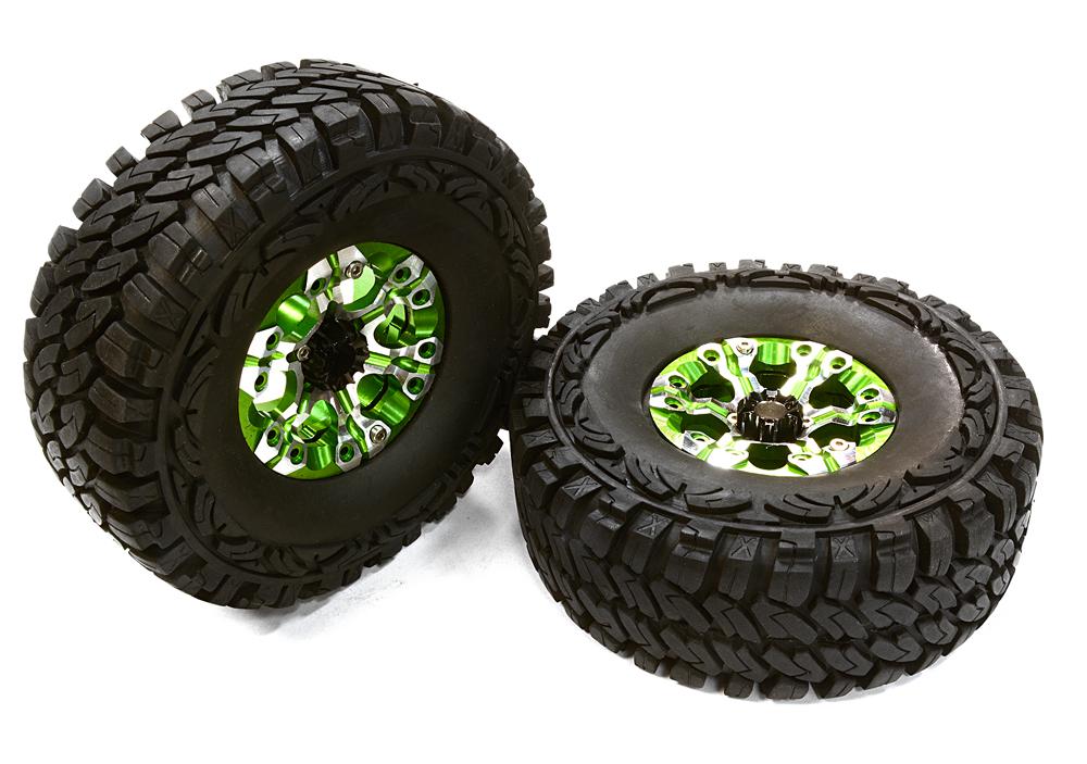 C26380GREEN Billet Machined X8 Spoke 1.9 Wheel & Tire Set (2) for Scale Crawler (O.D.=113mm) - Image 1