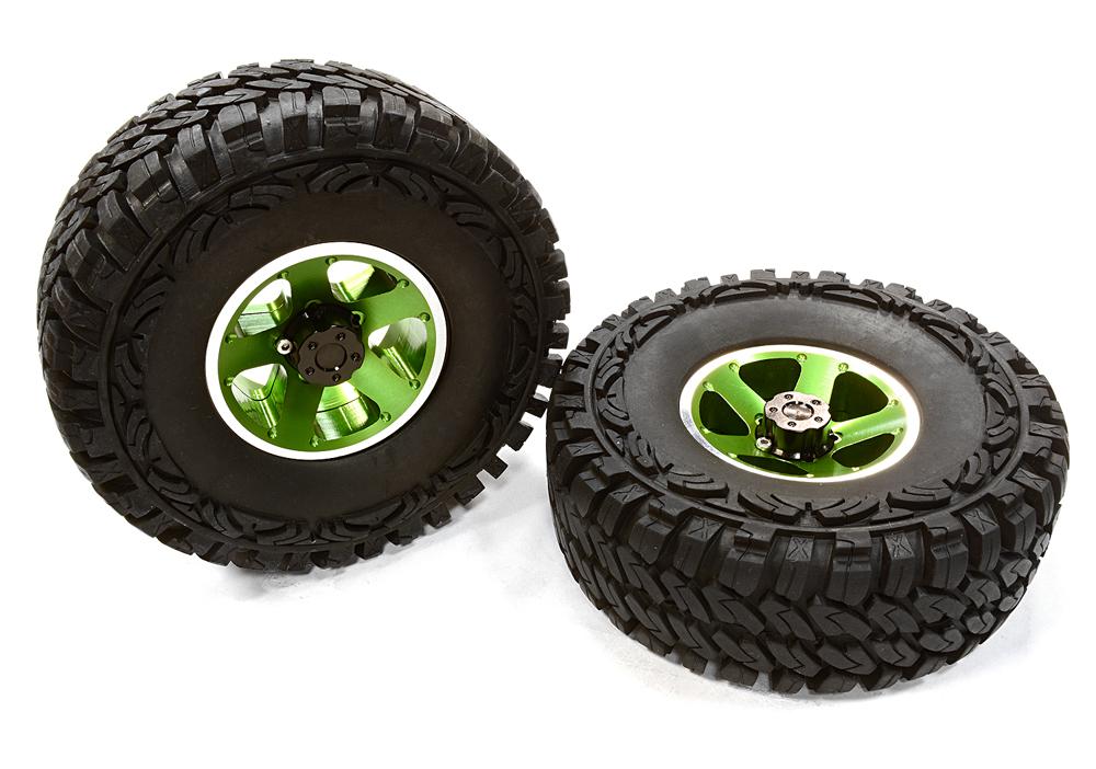 C26382GREEN Billet Machined S5 Spoke 1.9 Wheel & Tire Set (2) for Scale Crawler (O.D.=113mm) - Image 1