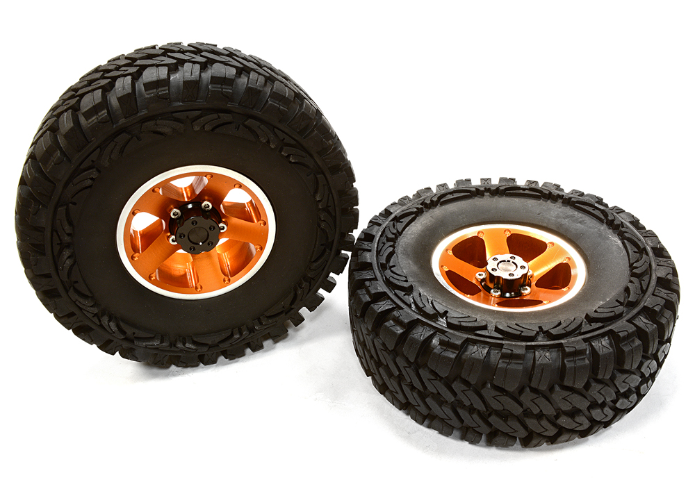 C26382ORANGE Billet Machined S5 Spoke 1.9 Wheel & Tire Set (2) for Scale Crawler (O.D.=113mm) - Image 1