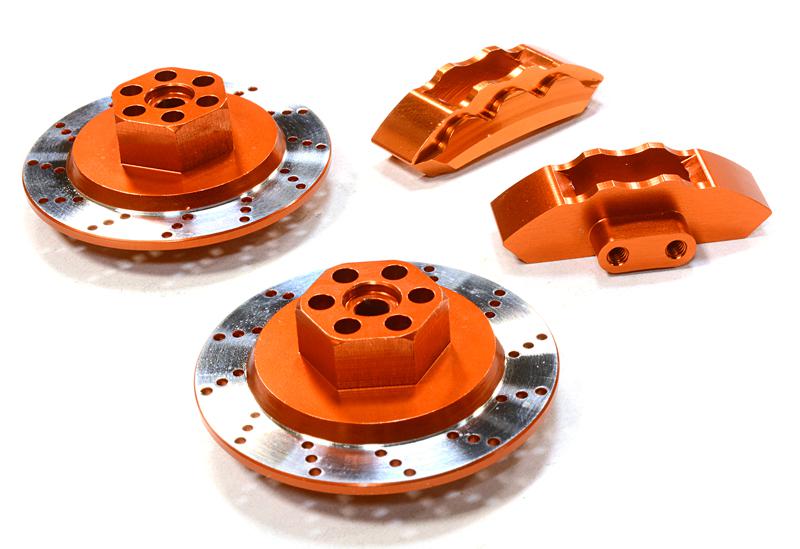 C26454ORANGE Realistic Alloy Machined Front Brake Hex Hub Set for HPI 1/10 Scale E10 On-Road - Image 1