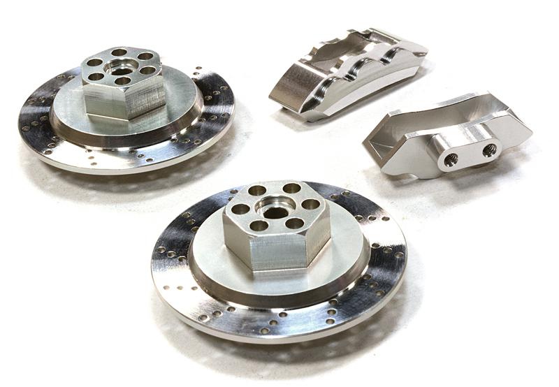 C26454SILVER Realistic Alloy Machined Front Brake Hex Hub Set for HPI 1/10 Scale E10 On-Road - Image 1